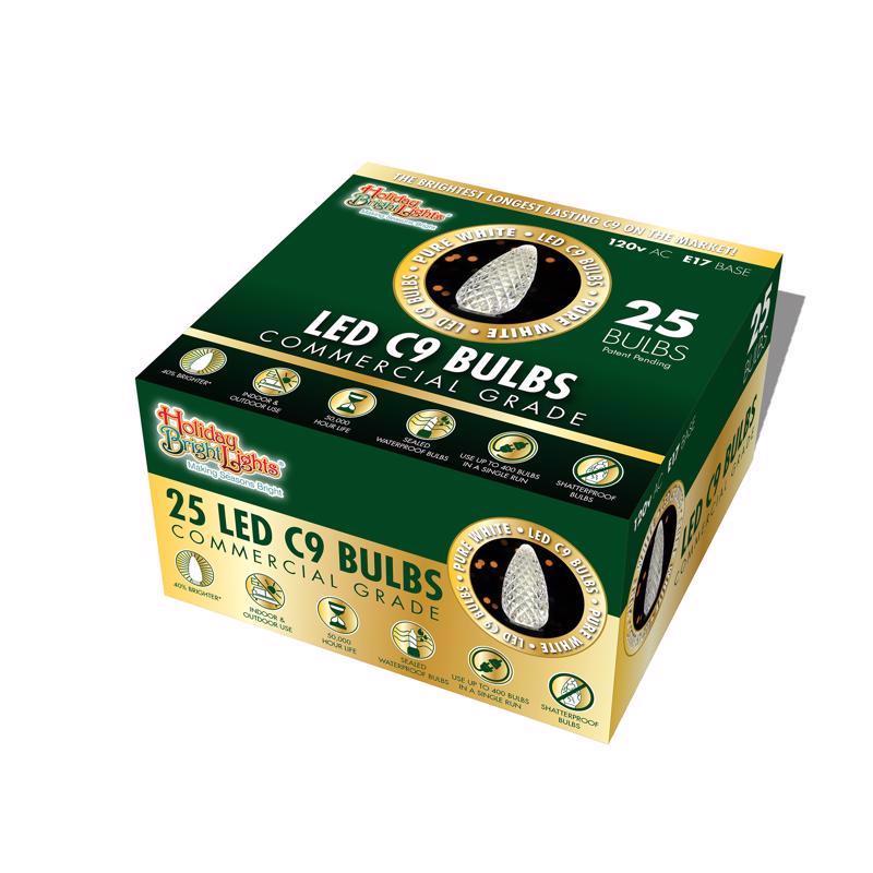 Holiday Bright Lights LED C9 Pure White 25 ct Replacement Christmas Light Bulbs