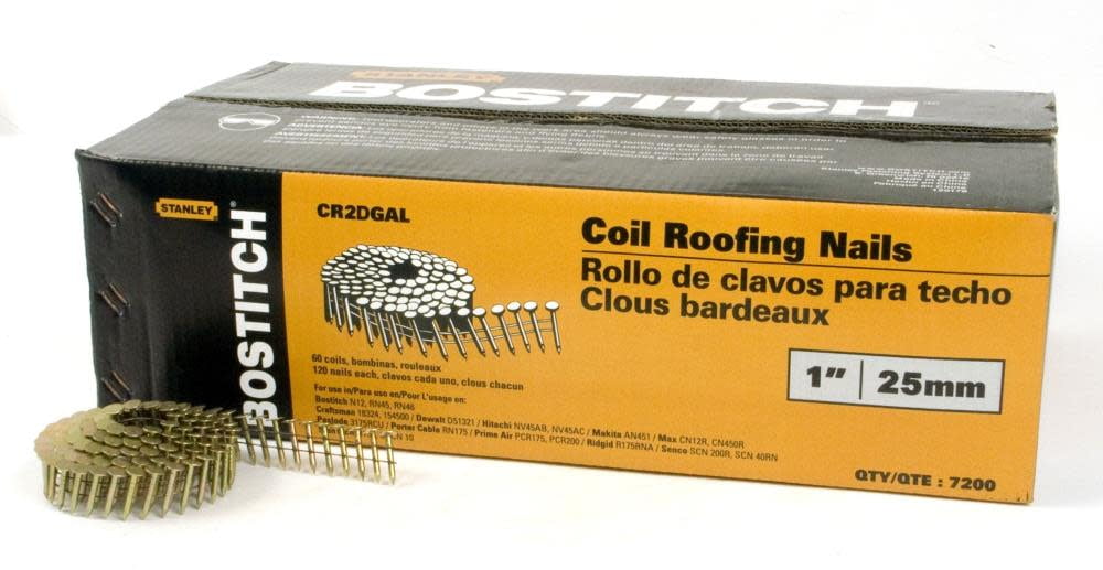 Bostitch 1 in. L X 14 Ga. Angled Coil Galvanized Roofing Nails 15 deg 7200 pk