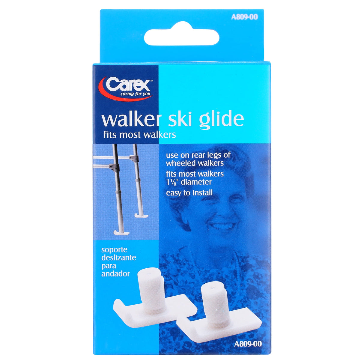 Carex White Walker Ski Glides Plastic 2.30 in. H X 3.50 in. L