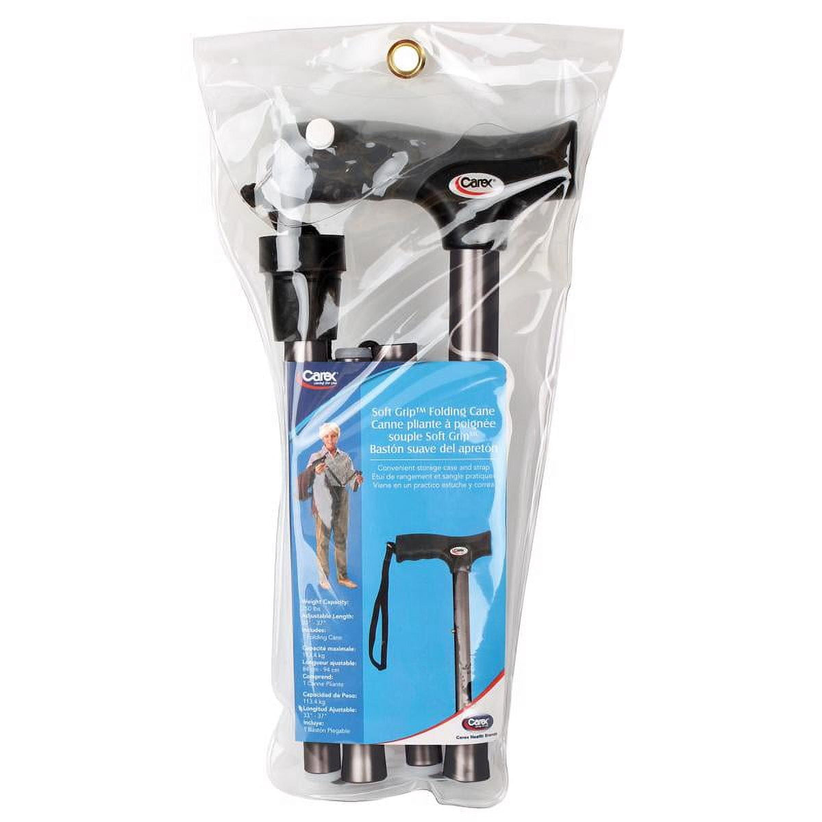 Carex Black Soft-Grip Folding Cane w/Strap Aluminum/Plastic 37 in. H X 5.06 in. L