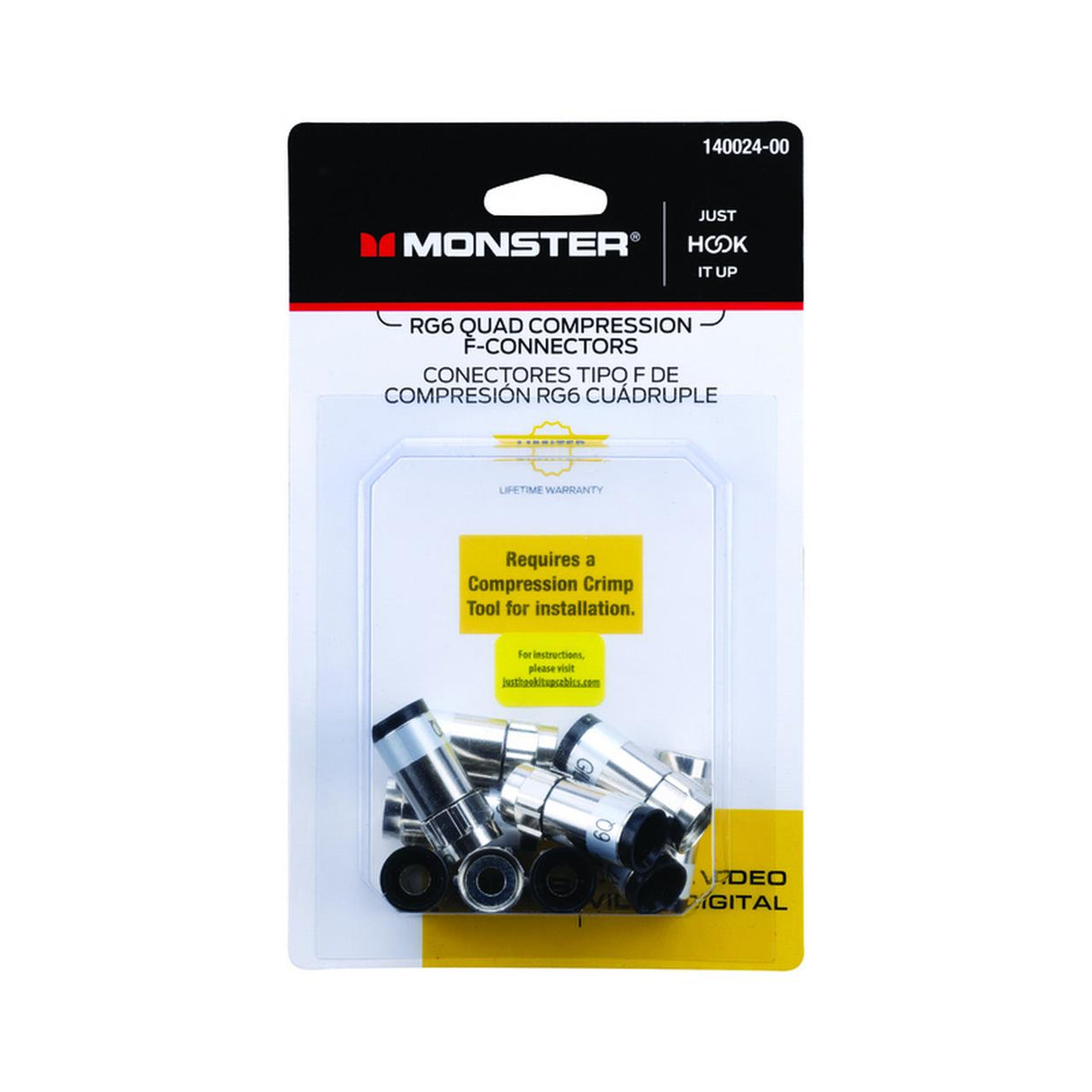 Monster Just Hook It Up Compression RG6 Quad Compression Connector 10 pk