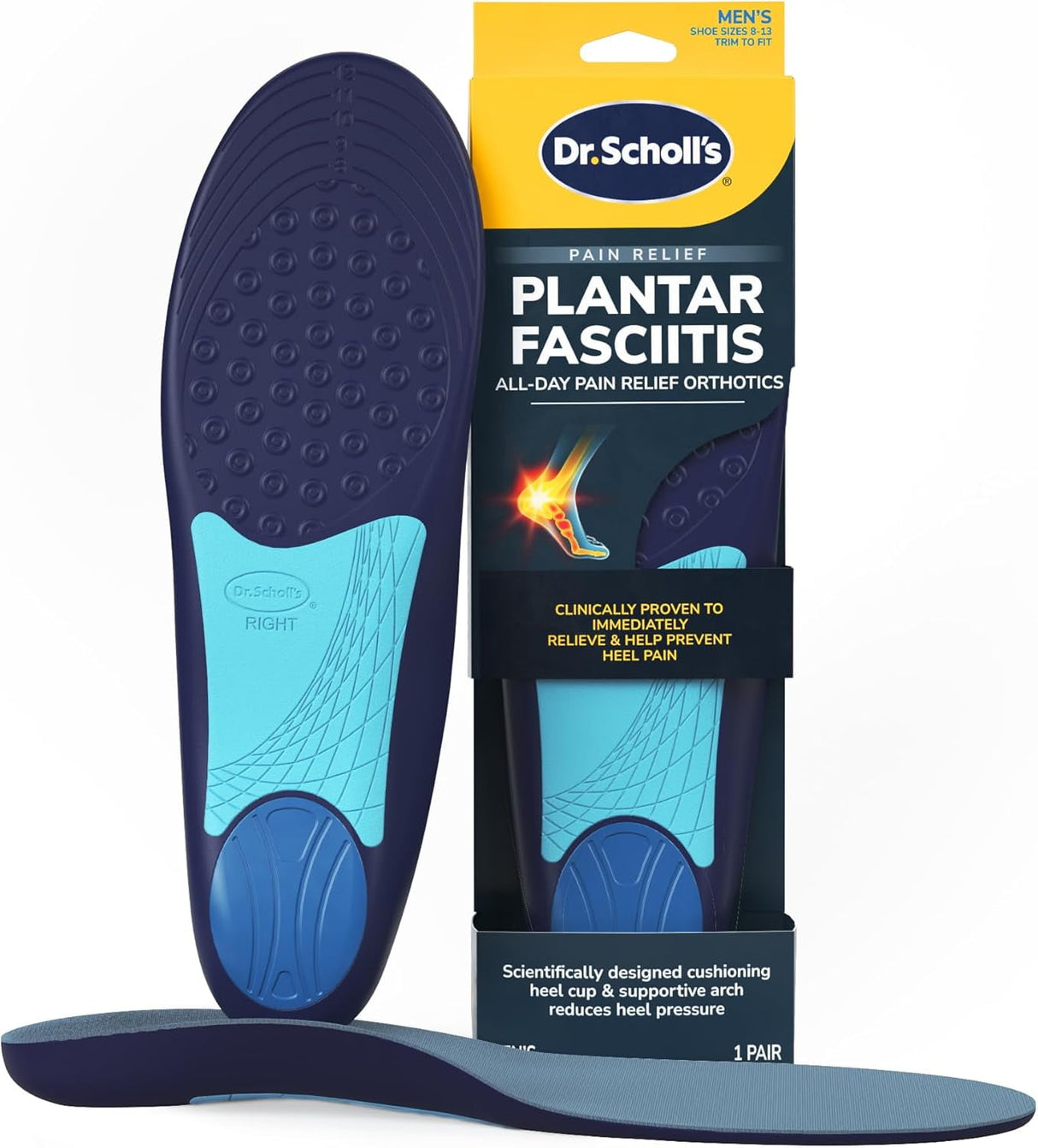 Dr Scholl's Plantar Fasciitis Men's Insoles 8-13 Blue 1 pair