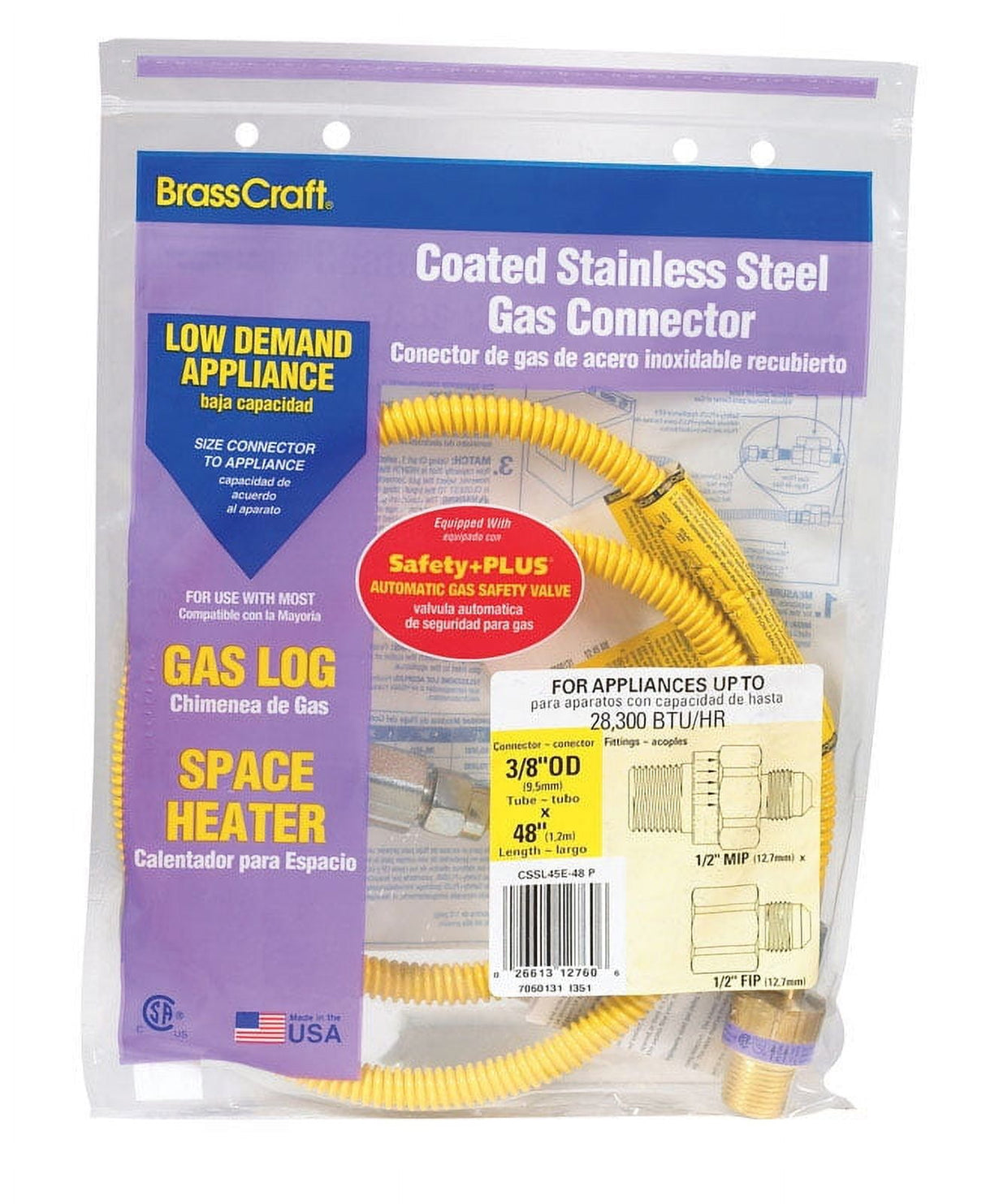 Eastman 1/2 in. MIP X 3/8 in. D FIP 48 in. Stainless Steel Gas Connector
