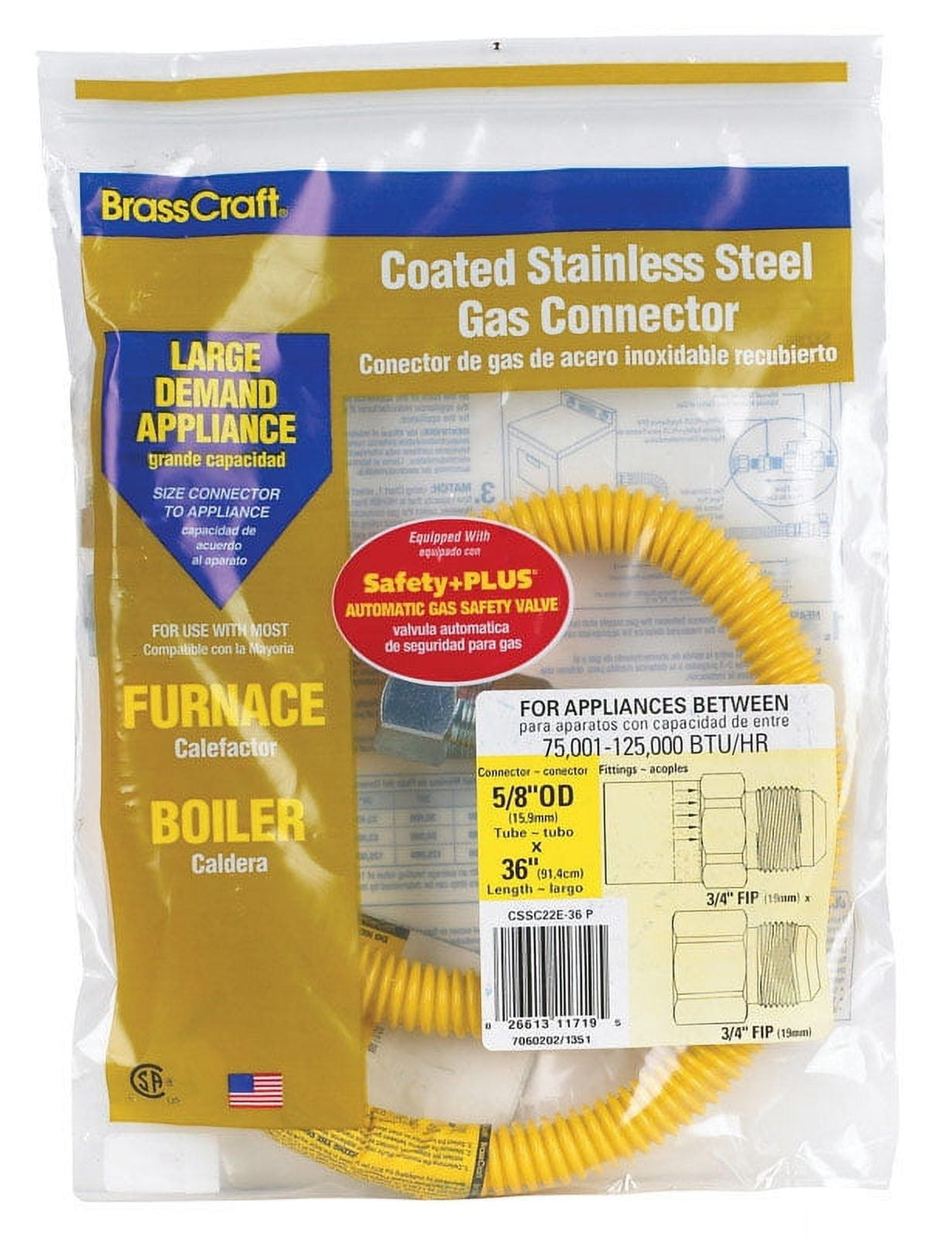 Eastman 3/4 in. FIP X 3/4 in. D FIP 36 in. Stainless Steel Gas Connector Kit