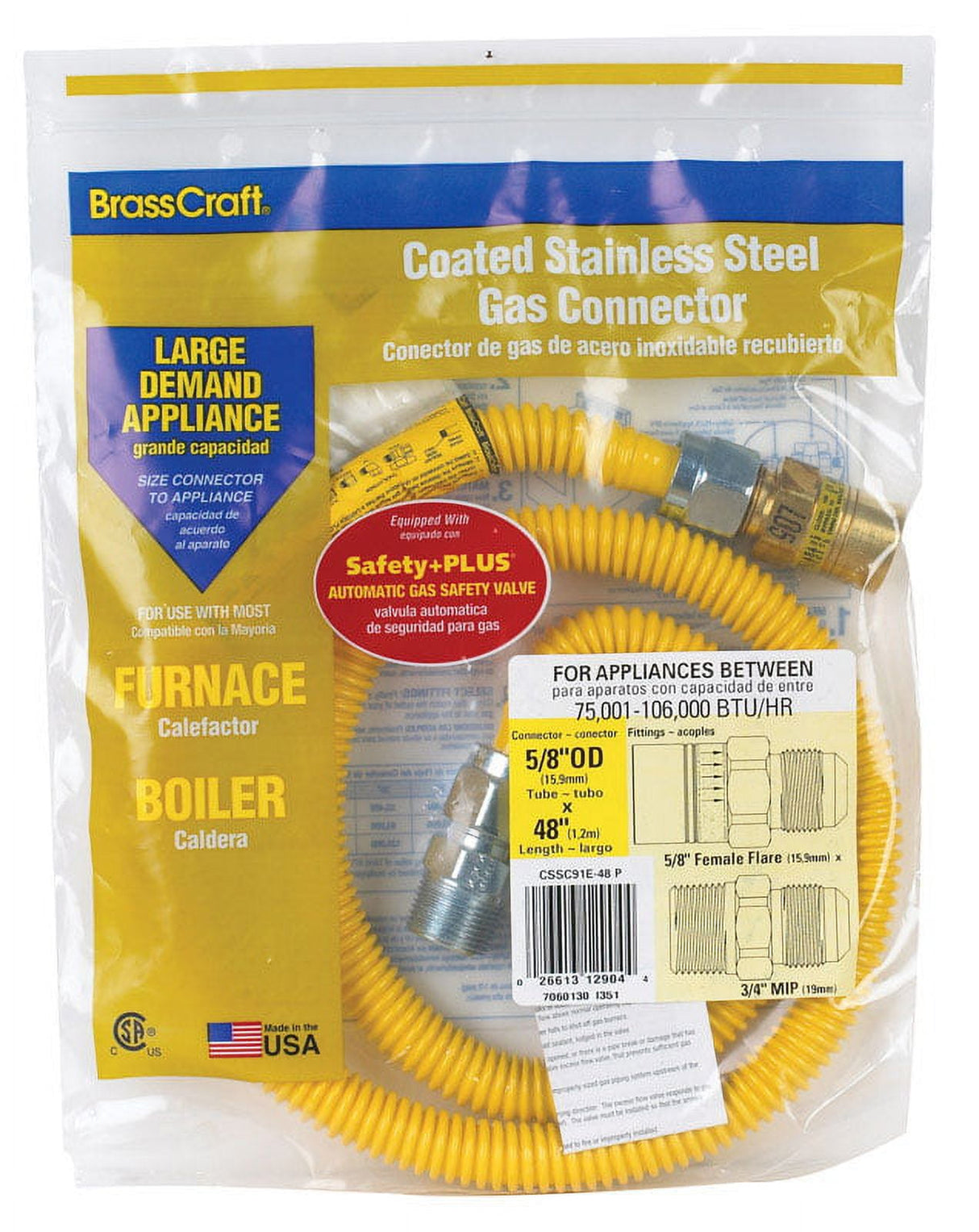 Eastman 3/4 in. FIP X 3/4 in. D FIP 48 in. Stainless Steel Gas Connector