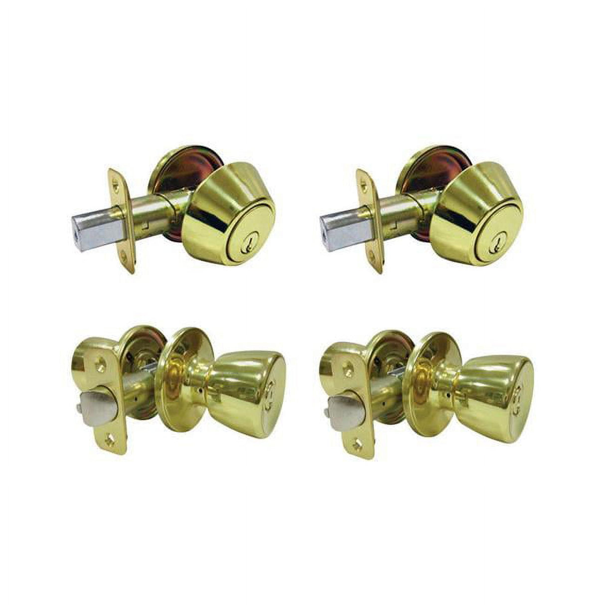 Faultless Tulip Polished Brass Entry Knob and Single Cylinder Deadbolt Right Handed