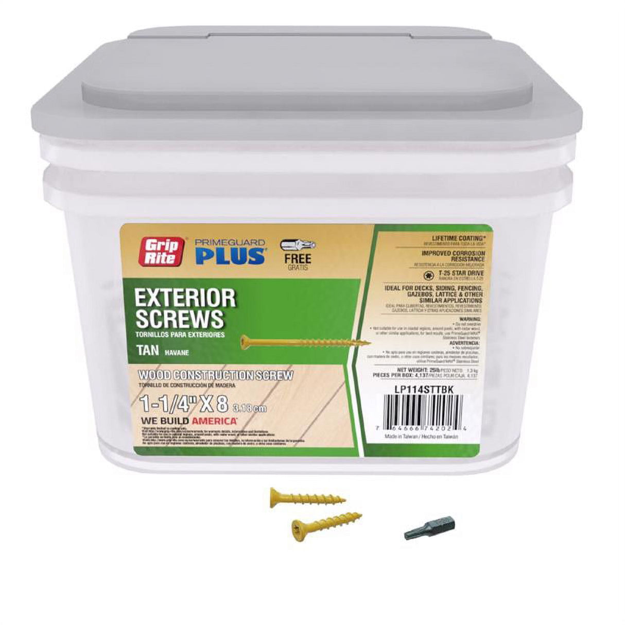 Grip-Rite PrimeGuard Plus No. 8 wire X 1-1/4 in. L Tan Star Flat Head Deck Screws 25 lb