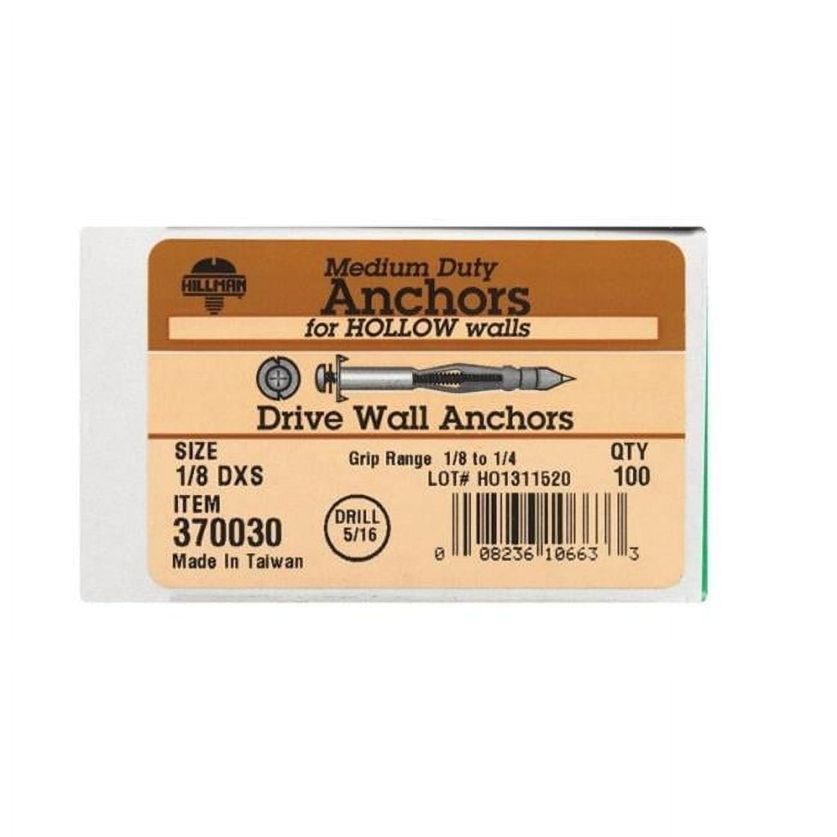 Hillman 1/8 in. D X 1/8 X-Short in. L Metal Round Head Drive Wall Anchors 100 pk
