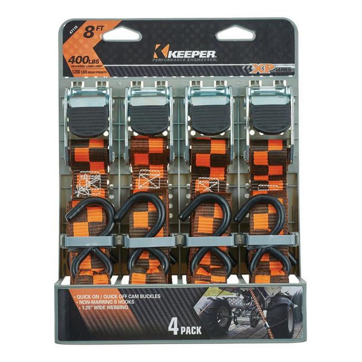 Keeper 1.25 in. W X 8 ft. L Black/Orange Tie Down Strap 400 lb 4 pk