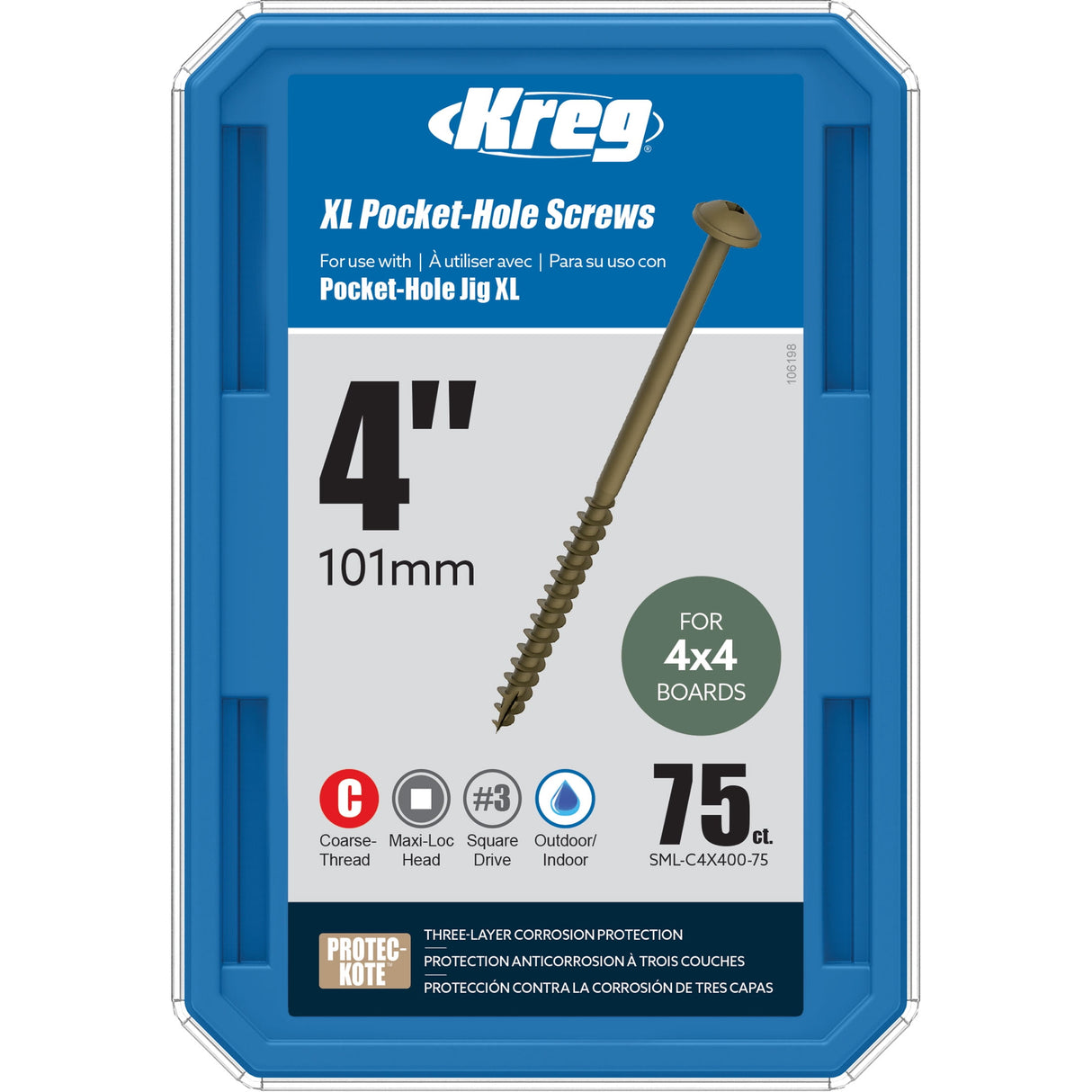 Kreg 4 in. L Square Pocket-Hole Screw 75 pk