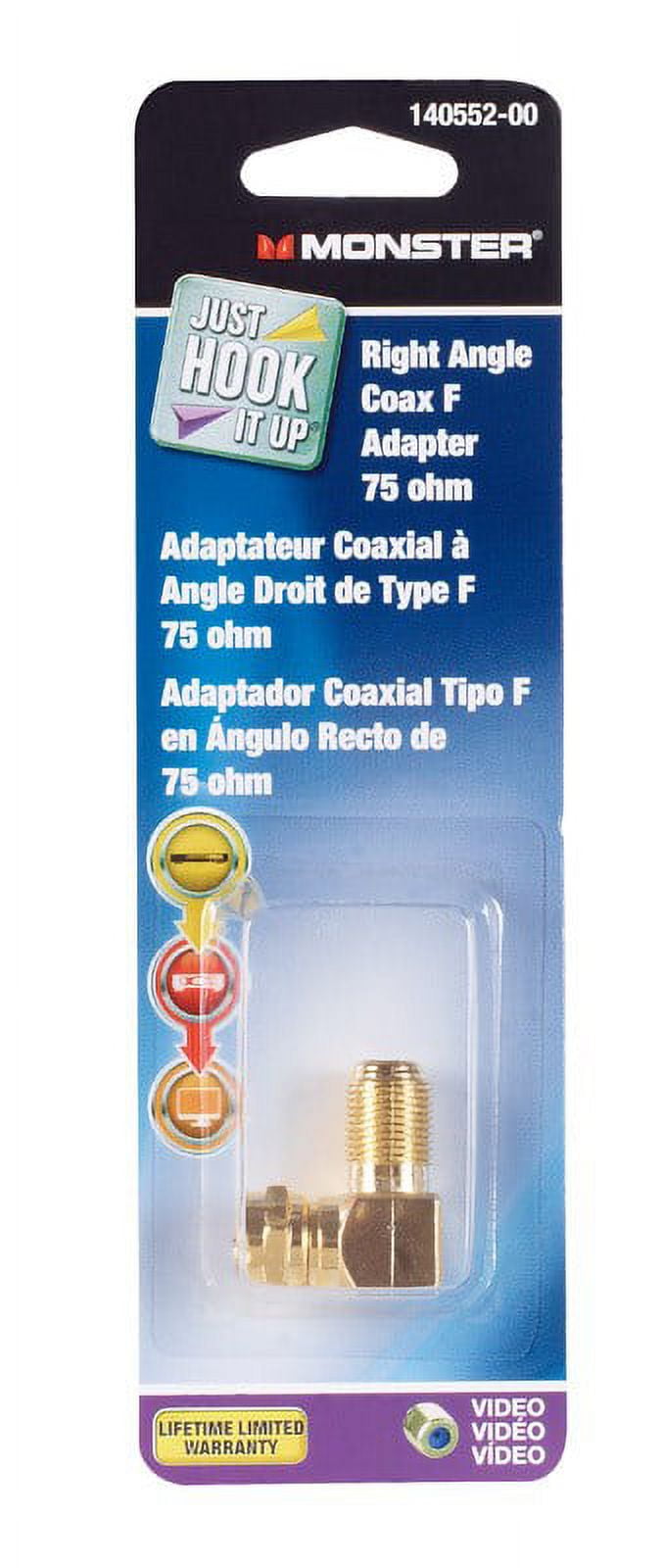 Monster Just Hook It Up Right Angle Coax F Adapter 75 ohm 1 pk