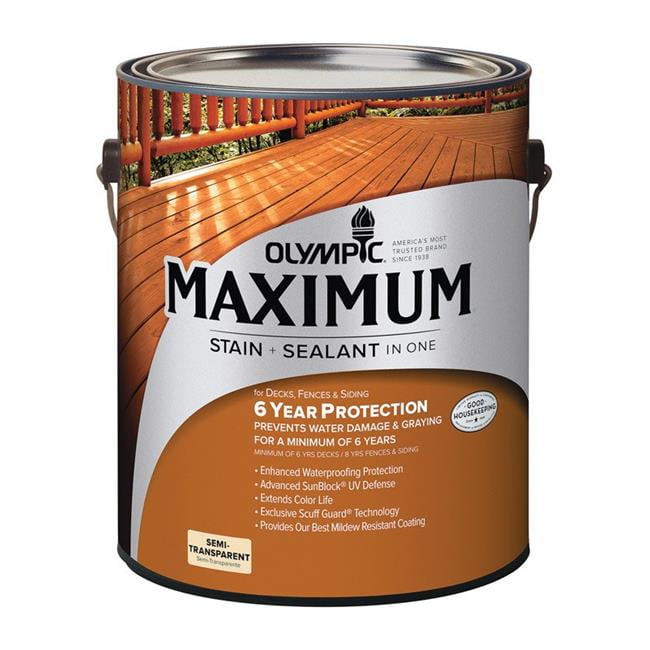 Olympic Maximum Semi-Transparent Satin Neutral Tint Base Oil Modified Urethane Stain and Sealer 1 ga