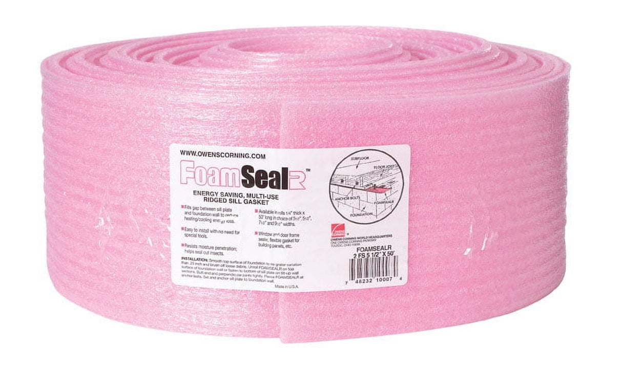 Owens Corning FoamSealR 5.5 in. W X 50 ft. L 5 Radiant Barrier Ridged Sill Gasket Roll 22.92 sq ft