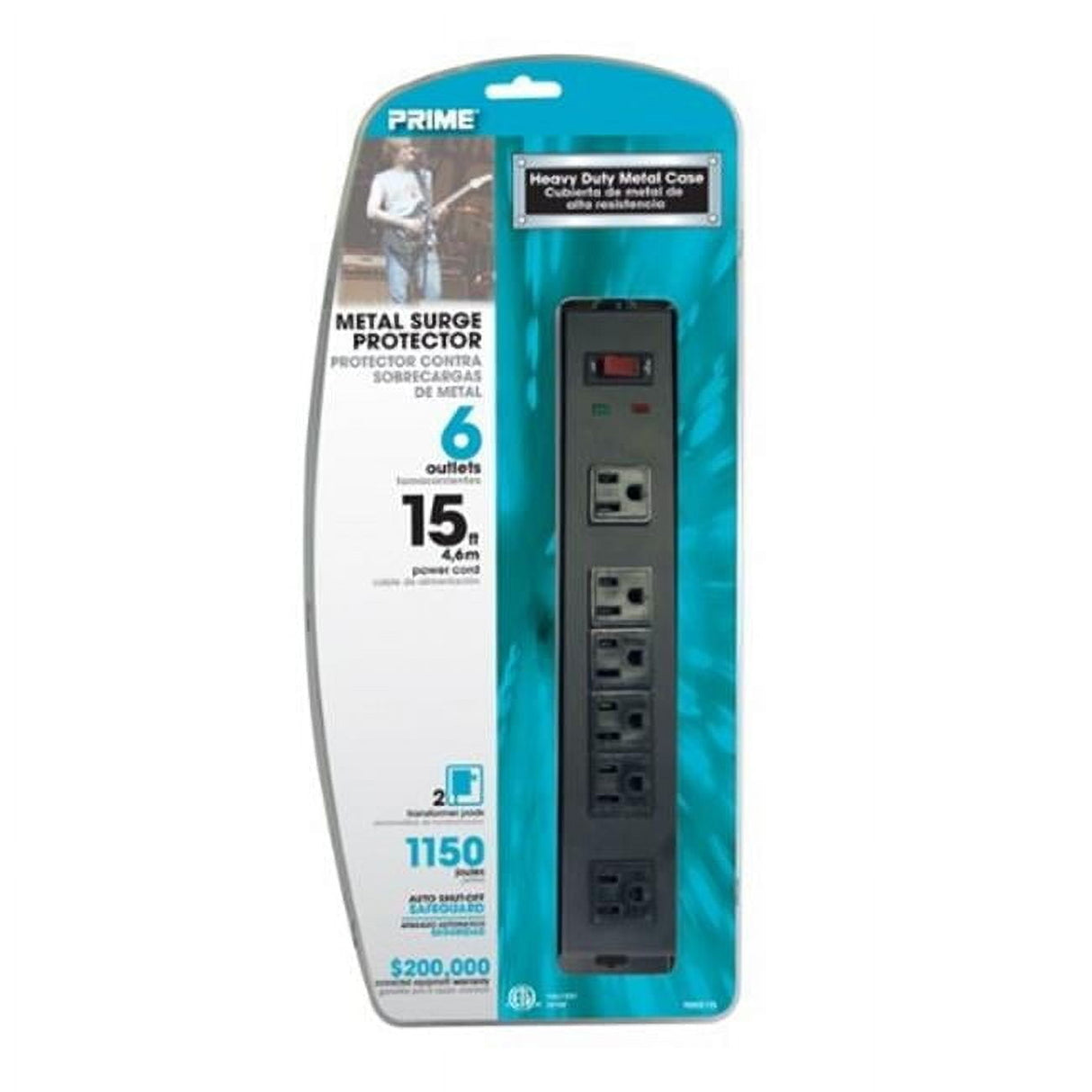 Prime 15 ft. L 6 outlets Surge Protector Black 1150 J