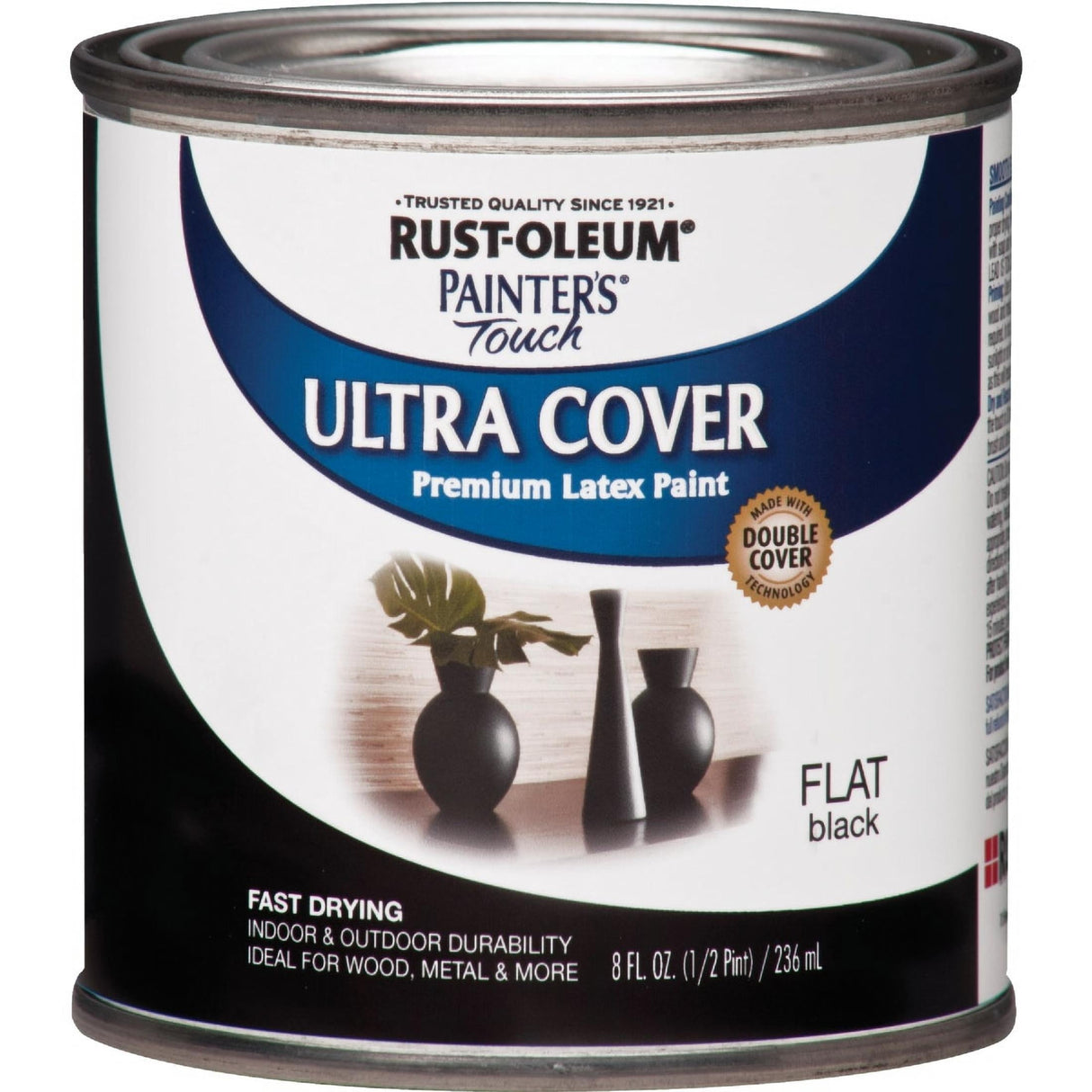Rust-Oleum Painters Touch Flat Black Water-Based Ultra Cover Paint Exterior and Interior 0.5 pt