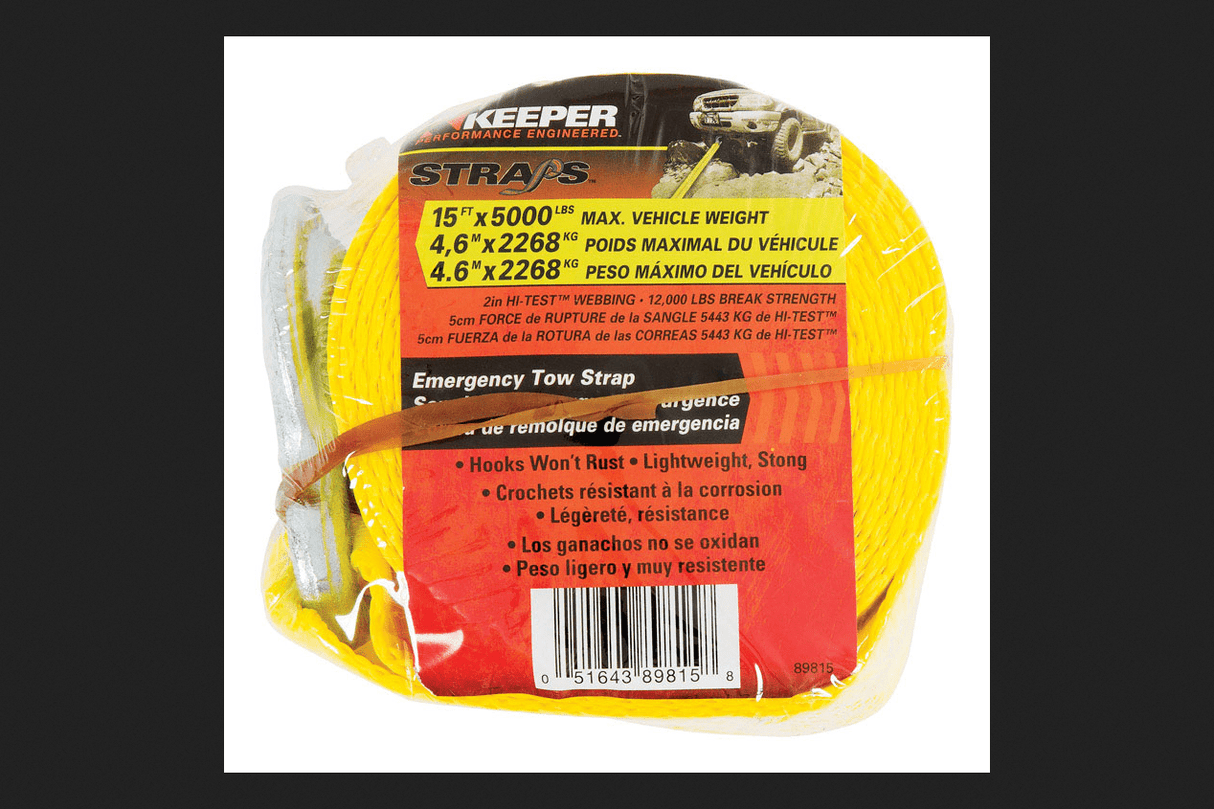 Keeper 2 in. W X 15 ft. L Yellow Tow Strap 5000 lb 1 pk