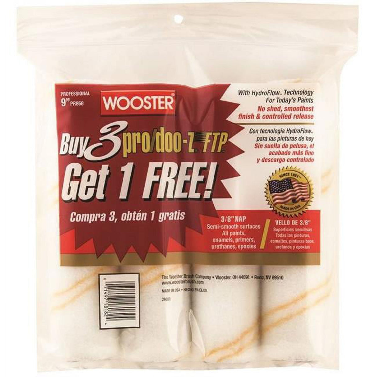 Wooster Pro/Doo-Z FTP Polypropylene 9 in. W X 3/8 in. Paint Roller Cover 4 pk