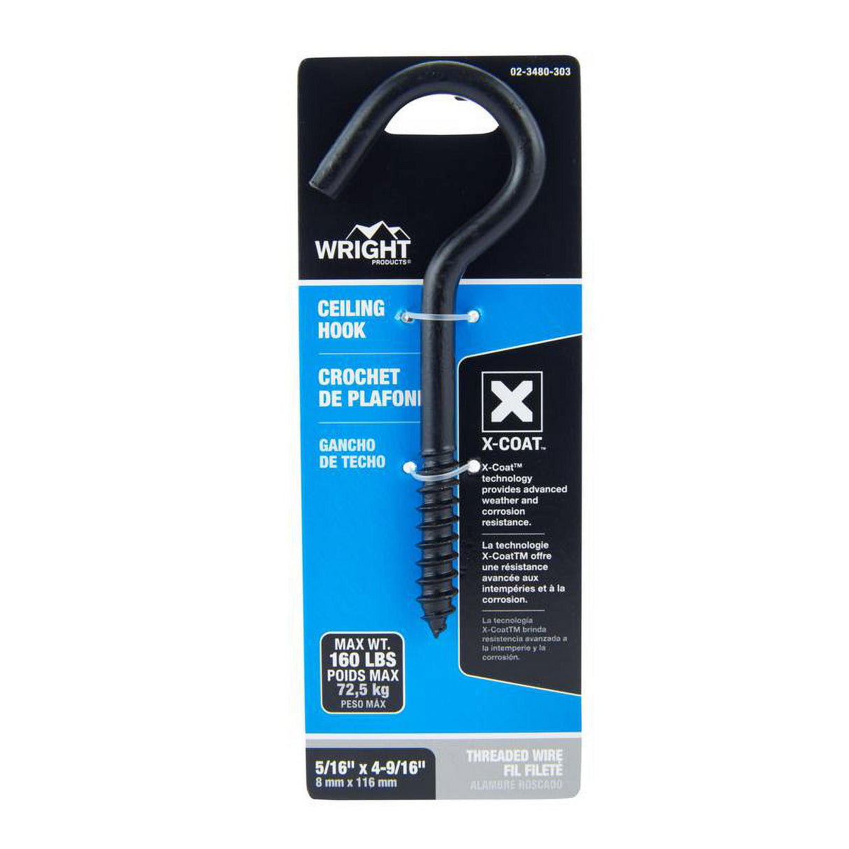 Wright Medium Matte Black Black Steel 4-9/16 in. L Ceiling Hook 160 lb 1 pk