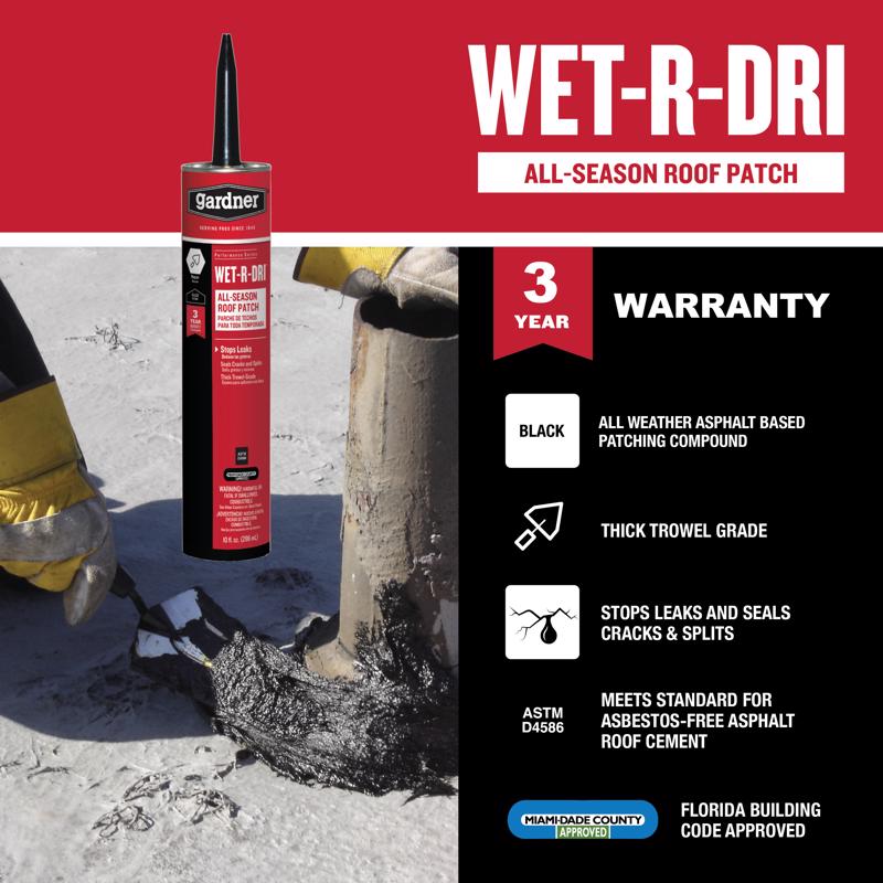 Gardner WET-R-DRI Gloss Black Patching Cement All-Weather Roof Cement 10 oz