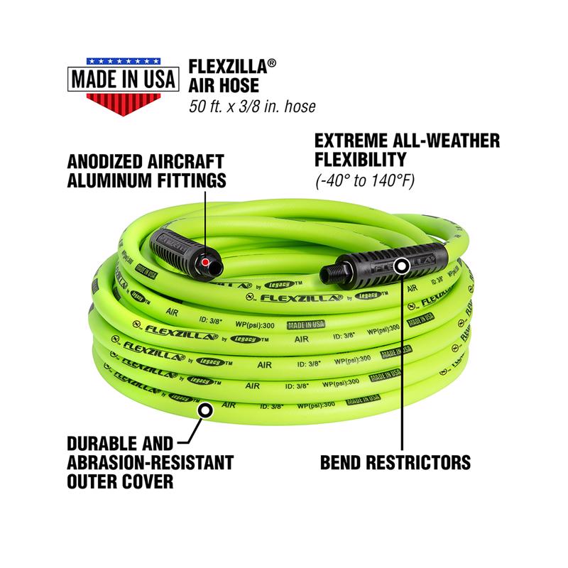 Flexzilla 50 ft. L X 3/8 in. D Hybrid Polymer Air Hose 300 psi Zilla Green