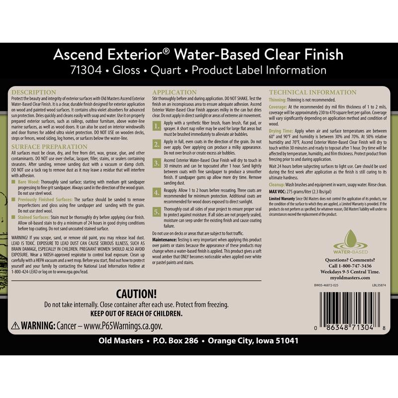 Old Masters Ascend Exterior Gloss Clear Water-Based Finish 1 qt
