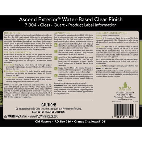 Old Masters Ascend Exterior Gloss Clear Water-Based Finish 1 qt