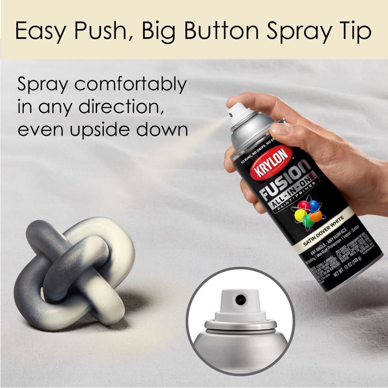 Krylon Fusion All-In-One Satin Dover White Paint+Primer Spray Paint 12 oz