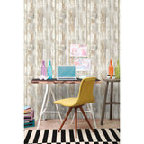 RoomMates .014 in. H X 198 in. L Distressed Wood Tan Vinyl Peel & Stick Wallpaper
