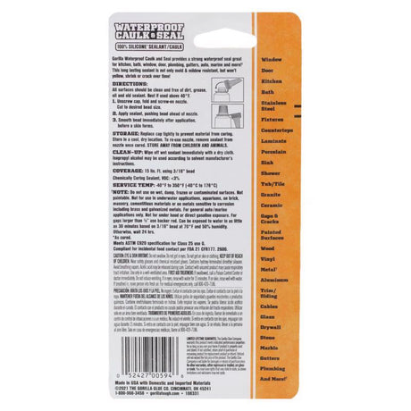 Gorilla White Silicone All Purpose Sealant 2.8 oz