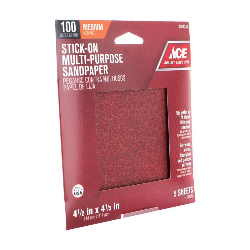 Ace 4.5 in. L X 4.5 in. W 100 Grit Aluminum Oxide Sandpaper 5 pk