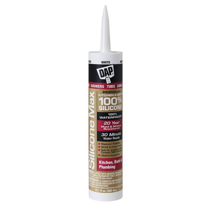 Dap 08667 Silicone Max Premium Kitchen and Bath Silicone Sealant, White, 10.1-oz. - Quantity 12