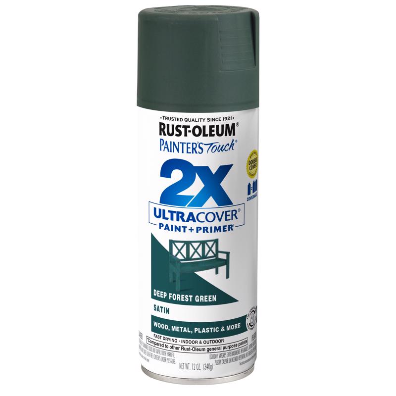 Rust-Oleum Painter's Touch 2X Ultra Cover Satin Deep Forest Paint+Primer Spray Paint 12 oz