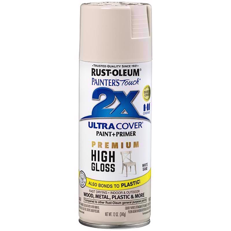 Rust-Oleum Painter's Touch 2X Ultra Cover High-Gloss White Sand Paint+Primer Spray Paint 12 oz