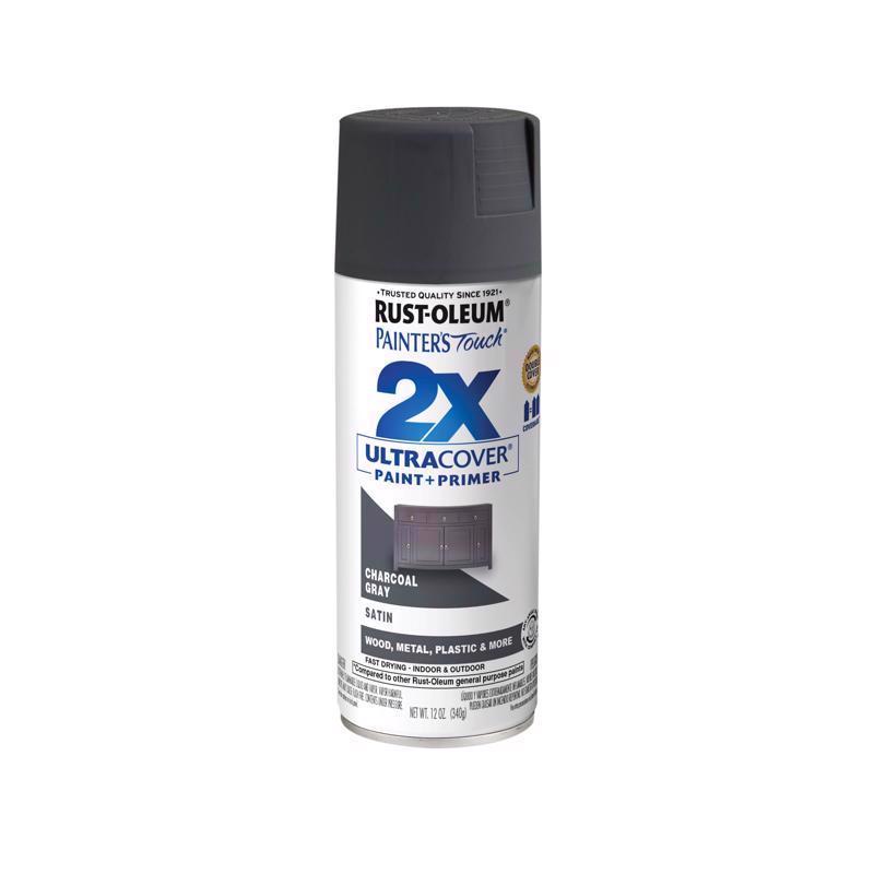 Rust-Oleum Painter's Touch 2X Ultra Cover Satin Charcoal Gray Paint+Primer Spray Paint 12 oz