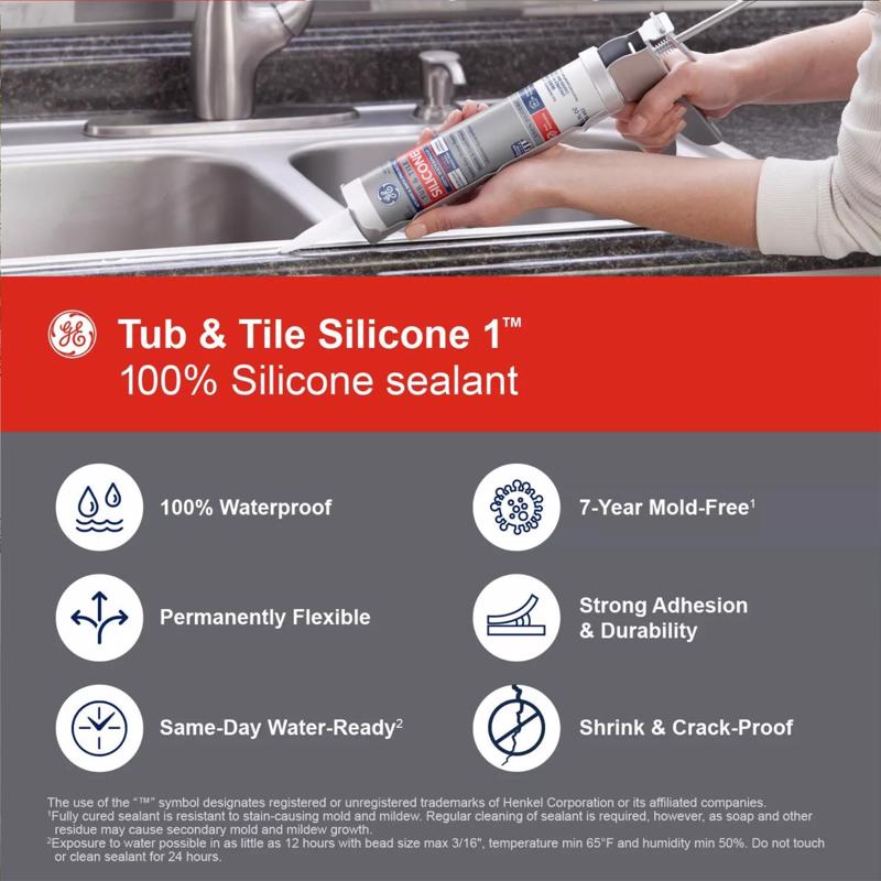 GE Tub & Tile White Silicone 1 Tub and Tile Caulk Sealant 10.1 oz