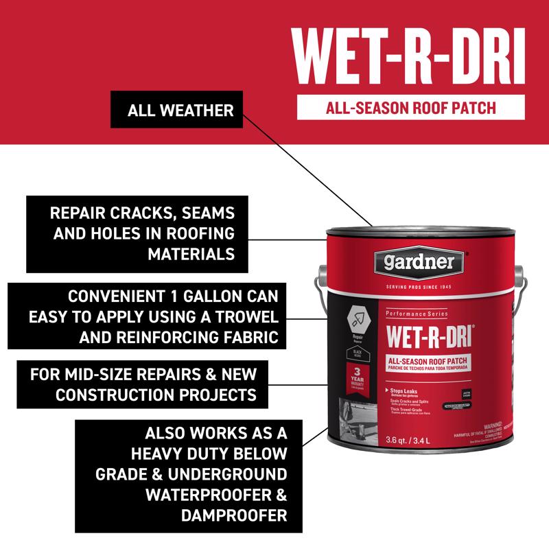 Gardner WET-R_DRI Gloss Black Patching Cement All-Weather Roof Cement 1 gal