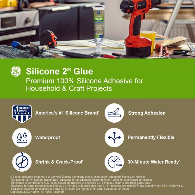GE Silicone 2 Medium Strength Silicone Glue 2.8 oz