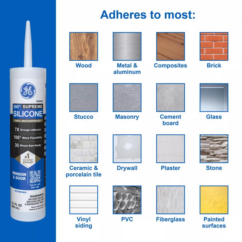 GE Supreme Clear Silicone Window and Door Sealant 10.1 oz