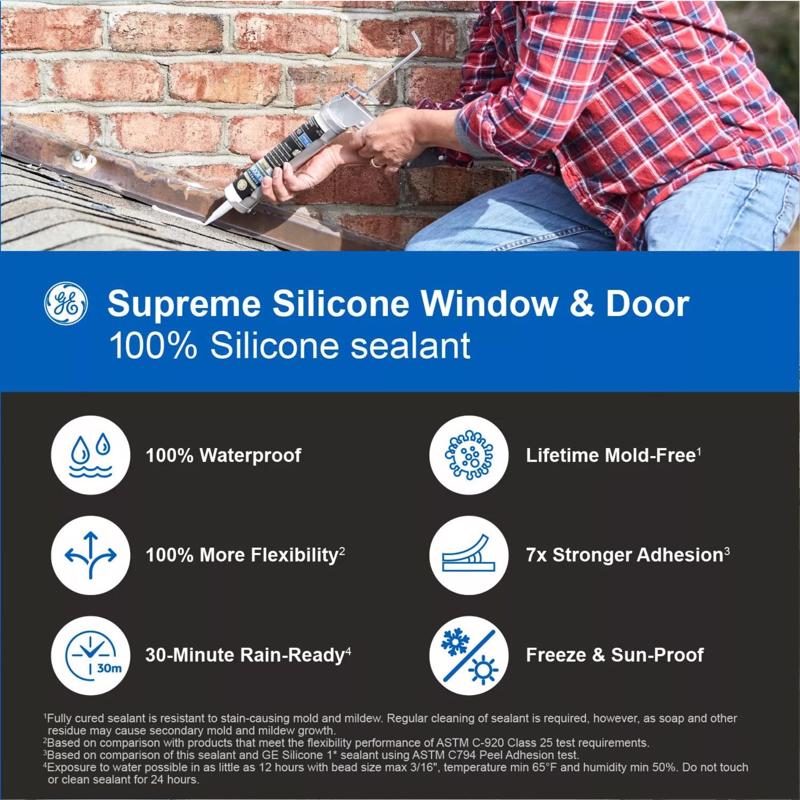 GE Supreme Clear Silicone Window and Door Sealant 10.1 oz