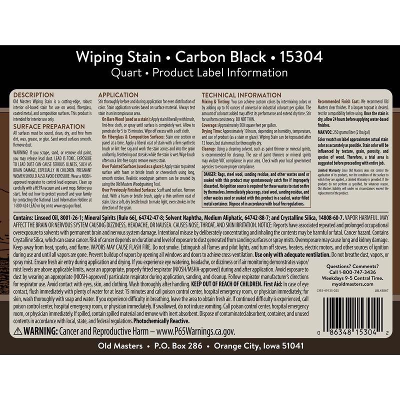 Old Masters Semi-Transparent Carbon Black Oil-Based Wiping Stain 1 qt