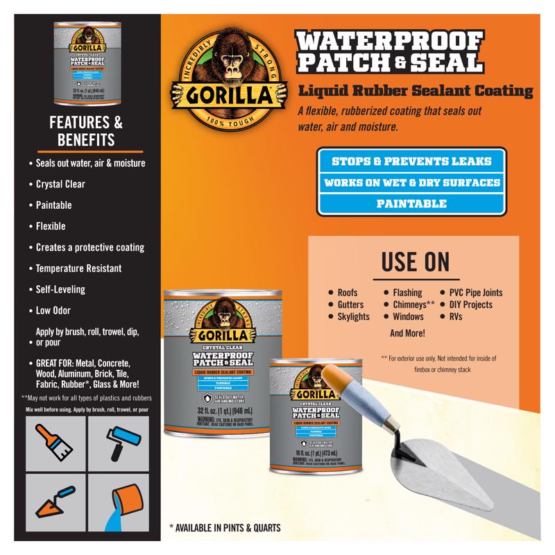 Gorilla Clear Rubber-Based Liquid Rubber Waterproof Sealer 32 oz