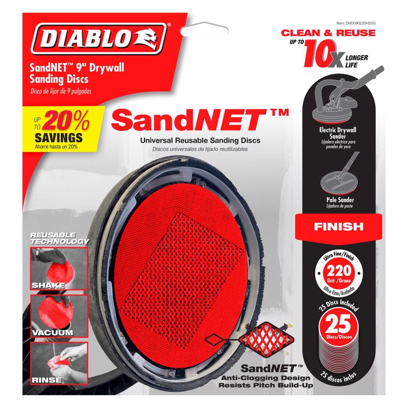 Diablo SandNet 9 in. L X 9 in. W Ceramic 220 Grit Ultra Fine Drywall Sand Pad