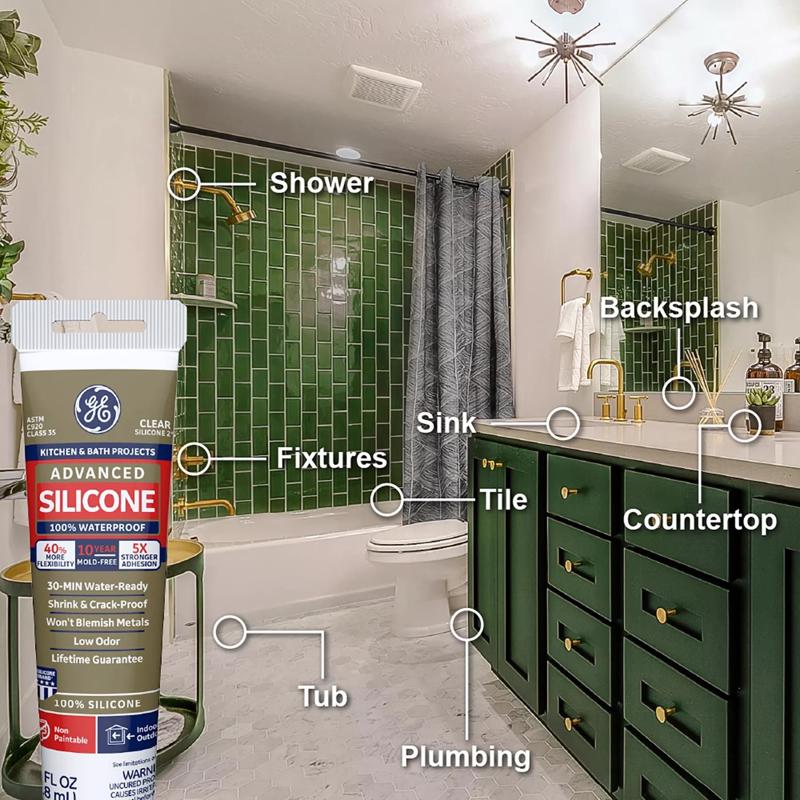 GE Advanced Clear Silicone 2 Kitchen and Bath Caulk Sealant 2.8 oz