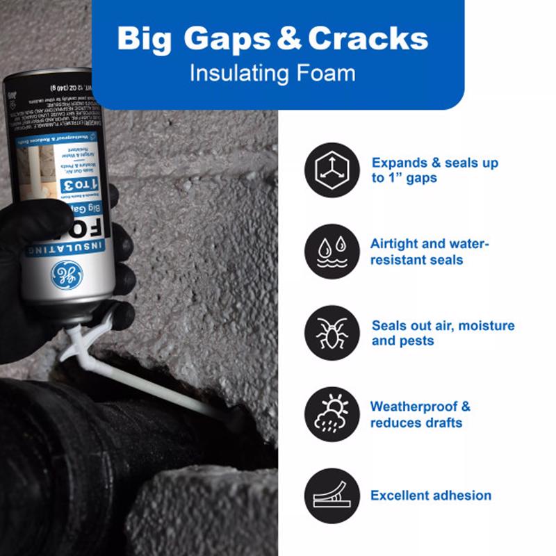 GE White Foam Big Gaps and Cracks Insulating Sealant 12 oz