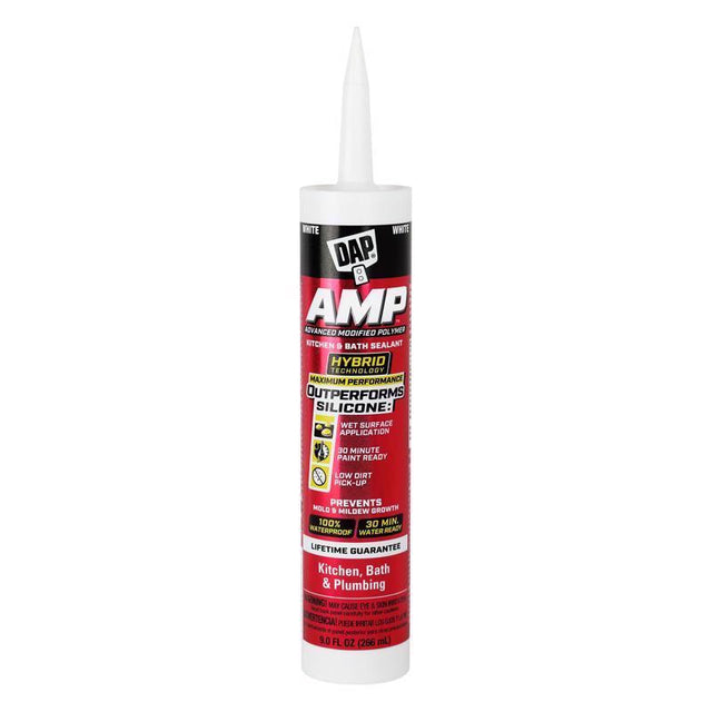 DAP 7079800762 AMP Advanced Kitchen/Bath White Adhesive Caulk, 9-oz. - Quantity 12