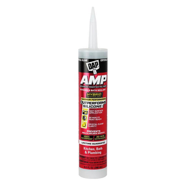 DAP 7079800763 AMP Kitchen/Bath Adhesive Caulk, Clear, 9-oz. - Quantity 12