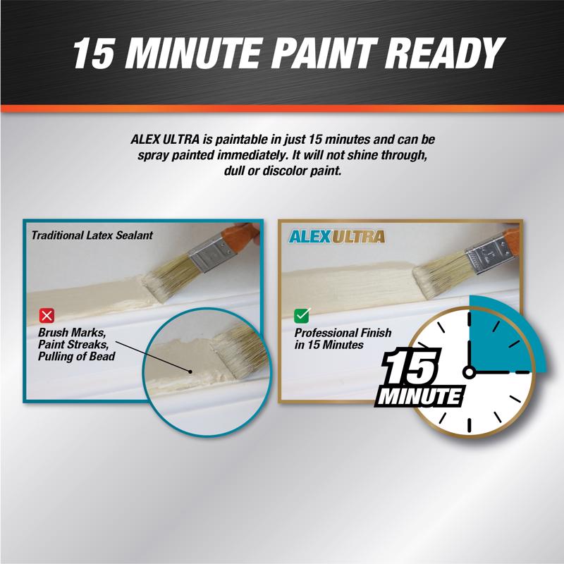 DAP Alex Ultra White Elastomeric Acrylic Latex All Purpose Waterproof Sealant 10.1 oz