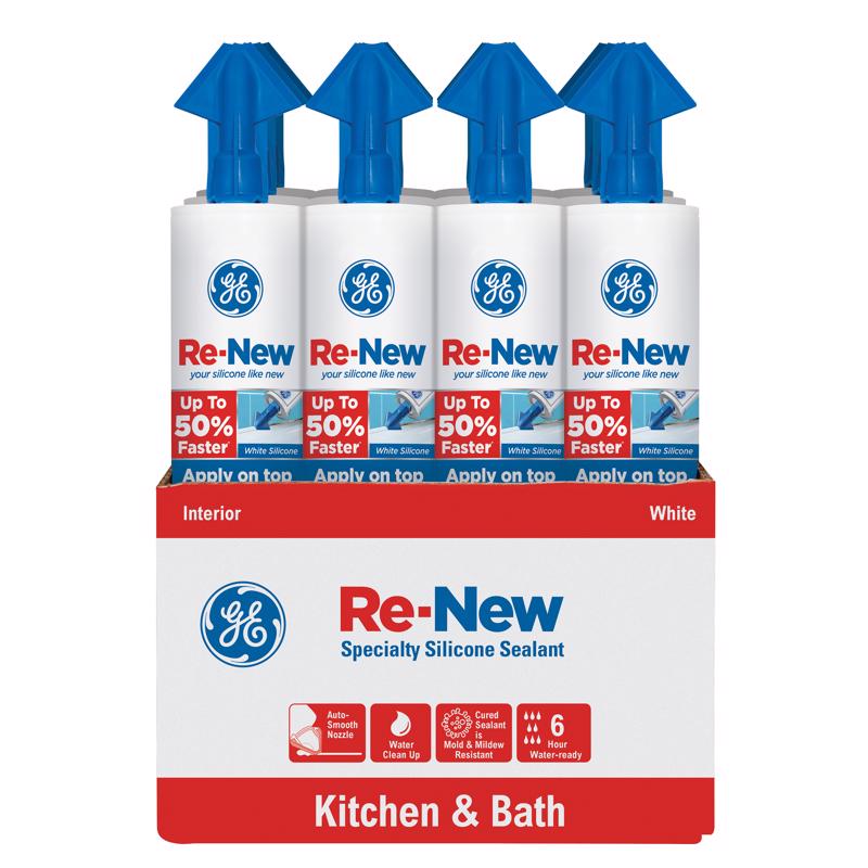 GE Re-New White Silicone Kitchen and Bath Caulk Sealant 9.5 oz