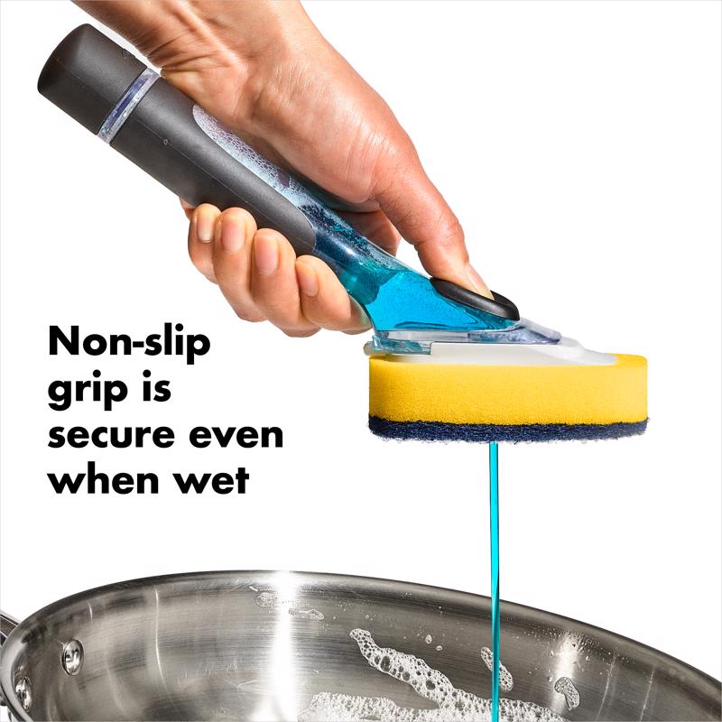 OXO Good Grips 1 in. W Soft/Medium Bristle Plastic/Rubber Handle Soap Dispensing Scrubber Brush