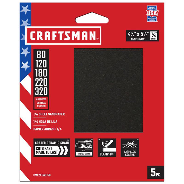 CM 1/4 SHT SANDPAPER 5PK